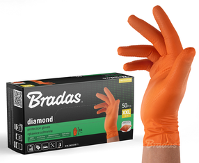 Рабочие перчатки одноразовые Bradas Diamond, для взрослых, oранжевый цв., XXL, 50 шт.