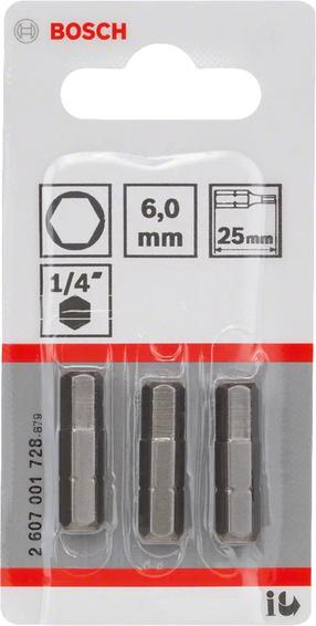 Kuusnurksete peade komplekt Bosch 2607001730, 25 mm, 1/4", Ø8 mm