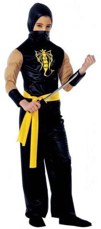 Kostiumas vaikams Widmann Power Ninja, juoda sp./geltona sp., 140 cm