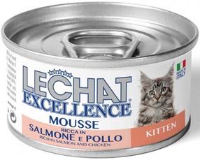 Mitrā kaķu barība Monge Lechat Excelence Mousse Kitten Salmon & Chicken, vistas gaļa/lasis, 0.085 kg