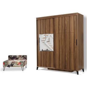Skapis Kalune Design Fuga 190 Ceviz Dolap, brūna krās., 60 cm x 190 cm x 216 cm, ar spoguli