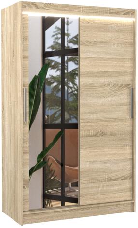 Spinta ADRK Bario LED, sonoma ąžuolo sp., 120 cm x 58 cm x 200 cm, su veidrodžiu