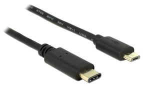 Vads Delock USB / USB-C Micro USB B male, USB C male, 2 m, melna krās.