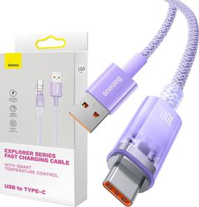 Vads Baseus Explorer CATS010405, USB Type C/USB Type A, 100 cm, violeta krās., 100 W