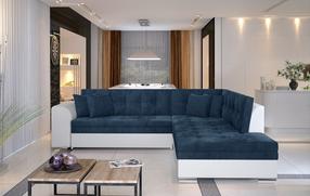 Kampinė sofa Pieretta Kronos 09, Soft 17, balta sp./tamsiai mėlyna sp., dešininė, 205 x 260 cm x 80 cm