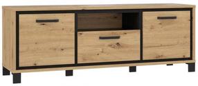 TV galds Forte Trondheim, ozola krās./melns krās., 41.5 cm x 158.4 cm x 58.9 cm