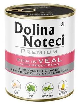 Mitrā barība (konservi) suņiem Dolina Noteci Premium Veel & Green Peas, teļa gaļa, 0.8 kg