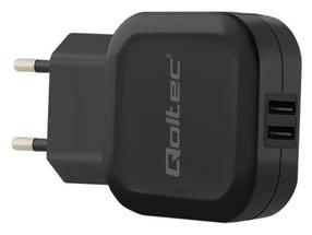 Telefona lādētājs Qoltec, USB 2.0 Type A/Europlug, melna krās., 12 W