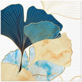 Popierinės servetėlės Paw Decor Collection Stylish Ginko Accents, 25 cm x 25 cm, mėlyna sp./aukso sp./rusva sp., 20 vnt.