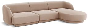 Kampinė sofa Micadoni Home Miley Velvet 4 Seats, šviesiai ruda sp., dešininė, 259 x 155 cm x 74 cm