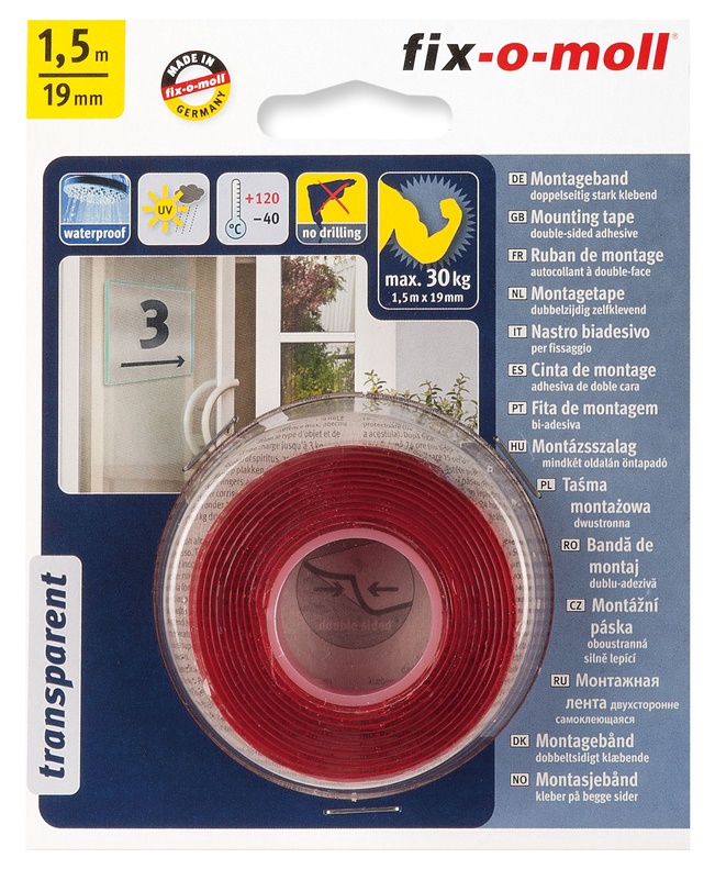 Teip Fix-O-Moll 3563049, kahepoolne, 1.5 m x 19 mm