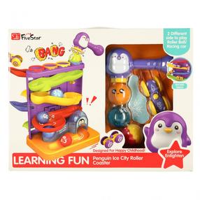 Interaktīva rotaļlieta bumbiņu trase Five Stars BANG! Penguin Ice City Roller Coaster, 24 cm, daudzkrāsaina