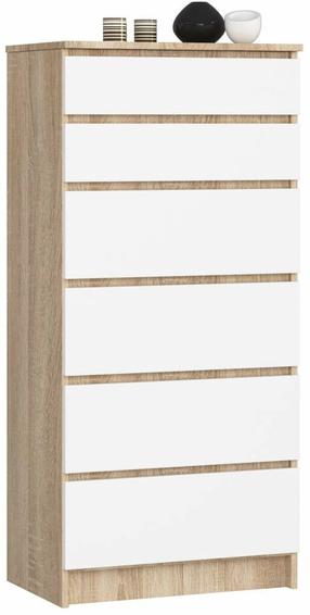 Komoda Akord Furniture Factory K60 KOMMK606SZSONWEIPK, balta sp./sonoma ąžuolo sp., 130 cm x 40 cm x 60 cm