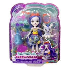 Lelle Mattel Enchantimals Glam & Party Zemirah Zebra & Grainy HNV28, 21 cm, daudzkrāsaina