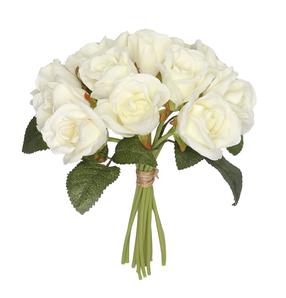 Mākslīgo ziedu pušķis, roze Domoletti Roses, balta krās./zaļa krās., 25 cm