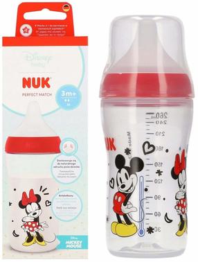 Bērnu pudelīte Nuk Perfect Match Mickey Mouse, 260 ml, 3 mēn., caurspīdīga krās./melna krās./sarkana krās.