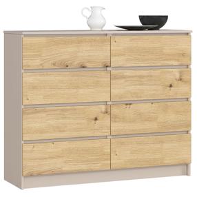 Kumode Akord K120 8SZ CLP PK, kašmira krās./artisan oak krās., 99 cm x 120 cm x 40 cm