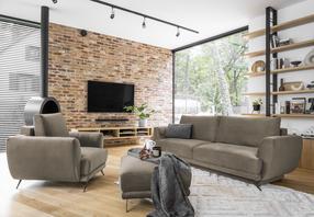 Baldų komplektas Megis 3F & 1F & Pouf, vidaus, šviesiai ruda sp.