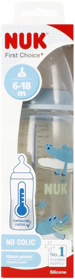Kūdikių buteliukas Nuk First Choice+, 300 ml, 6+ mėn., skaidri sp./mėlyna sp.