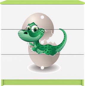 Vaikiška komoda Kocot Kids Babydreams Baby Dino, balta sp./žalia sp., 41 cm x 80 cm x 80.5 cm