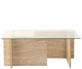 Kavos staliukas Kalune Design New Escape, skaidri sp./travertine sp., 65 cm x 105 cm x 40 cm