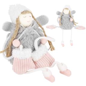 Ziemassvētku dekors, "Eņģelis" Springos Angel CA1095, 22 cm, rozā krās./pelēka krās.