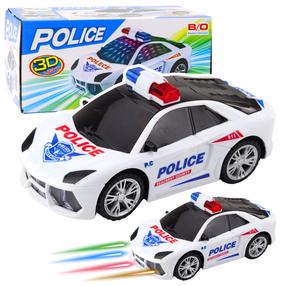 Rotaļu policijas mašīna Lean Toys 3D Light, balta krās.