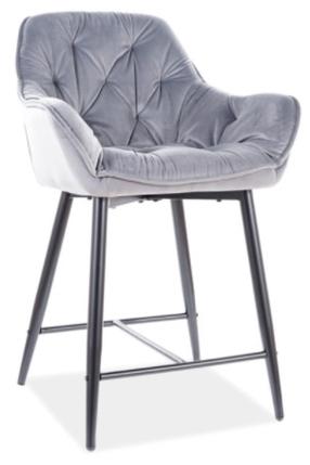 Baro kėdė Cherry H-2 Velvet Bluvel 14, juoda sp./pilka sp., 42 cm x 56 cm x 86 cm