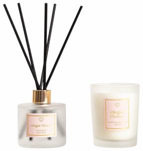 Rinkinys, namų kvapas ir žvakė Homla Sparkling Noel Ginger flower, 50 ml, 2 vnt. Balta