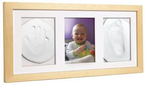 Komplekts roku / kāju zīmogu izveidei Odcisk Bobasa Baby Handprint Triple Frame with Clay – Natural