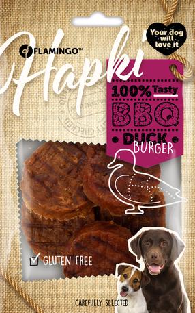 Skanėstas šunims Flamingo Hapki BBQ Burger, antiena, 0.085 kg