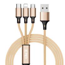 iLike CCI02 Pintinis virvės ilgas USB 3in1 laidas rinkinys USB į Mikro USB / Šviesos / Tipo-C 1m auksinė