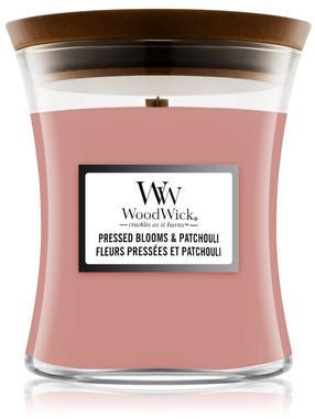 Свеча, ароматическая WoodWick Pressed Blooms & Patchouli, 65 час, 275 г, розовый цв.