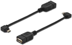 Vads Assmann USB 2.0 A female, Micro USB B male, 0.15 m, melna krās.