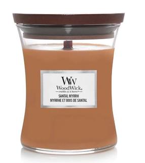 Svece, aromātiskā WoodWick Medium Hourglass Santal Myrrh, 55 - 65 h, 275 g, brūna krās.