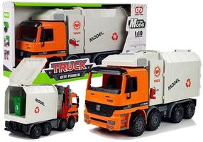 Mänguasja prügiauto Lean Toys City Pioneer Truck LT4826, 1:10, valge v./oranž v.
