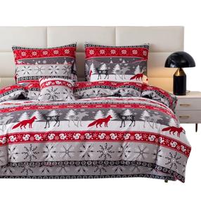 Kalėdinis patalynės užvalkalų komplektas PGJ-30, baltas/raudonas/pilkas, 200 x 220 cm
