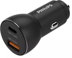 Auto telefona lādētājs Philips, USB/USB-C, melna krās., 36 W