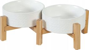 Stovas su dubenėliais šuniui Zolux Keramo Duo, 600 l, 25.2 cm x 12.6 cm x 4.5 cm, ruda sp./balta sp.