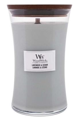 Žvakė, aromatinė WoodWick Lavender & Cedar, 120 h, 610 g, pilka sp.