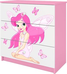 Vaikiška komoda Kocot Kids Babydreams Fairy With Butterflies, balta sp./rožinė sp., 80 cm x 41 cm x 80.5 cm