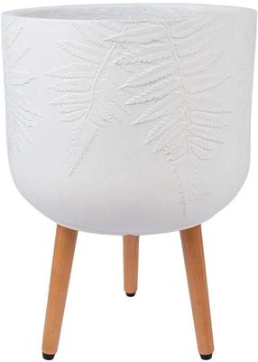 Puķu pods Home4you Sky Fern, koks/cementa, Ø 24 cm, balta krās.