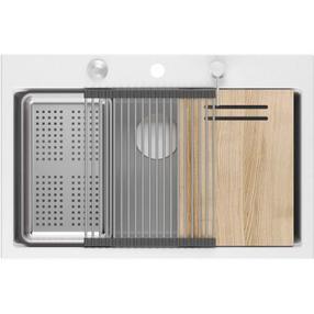 Virtuvinė plautuvė Quadron Marc Workstation, granitas, 76 cm x 50 cm x 23.5 cm, balta sp.