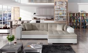 Kampinė sofa Sorento Dora 21, Soft 17, balta sp./smėlio sp., dešininė, 195 x 295 cm x 80 cm