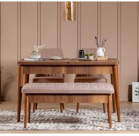 Valgomojo komplektas Kalune Design Vina, riešuto sp./šviesiai rožinė sp.