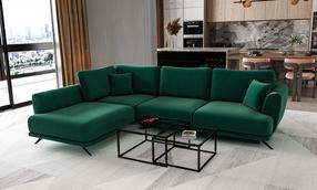 Kampinė sofa Larde Lukso 35, tamsiai žalia sp., kairinė, 191 x 276 cm x 90 cm