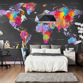 Fototapetas Artgeist World Map - Coloured Continents With Names In English On A Grey Background, 280 cm x 400 cm
