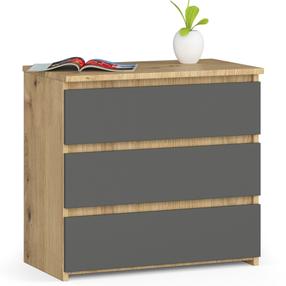 Komoda Akord CL3 3SZ CLP, ąžuolo sp./pilka sp., 57 cm x 60 cm x 35 cm
