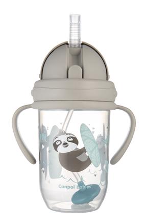 Vaikiška gertuvė Canpol Babies Non-Spill Cup Exotic Animals, 270 ml, 6+ mėn., plastikas/silikonas, pilka sp.