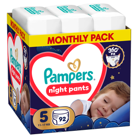 Üleöö mähkmed Pampers Night, 5 suurus, 11 - 17 kg, 92 tk